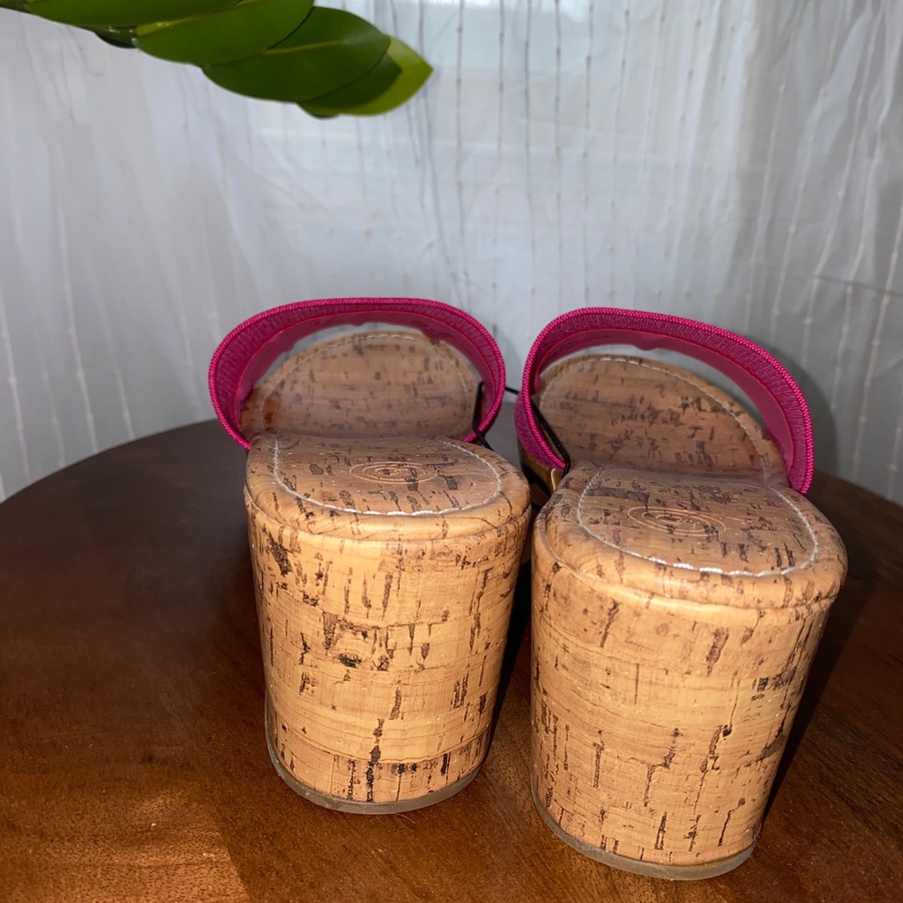 pink wedges with cork-look soles, size 9. never worn. - Picture 3 of 3